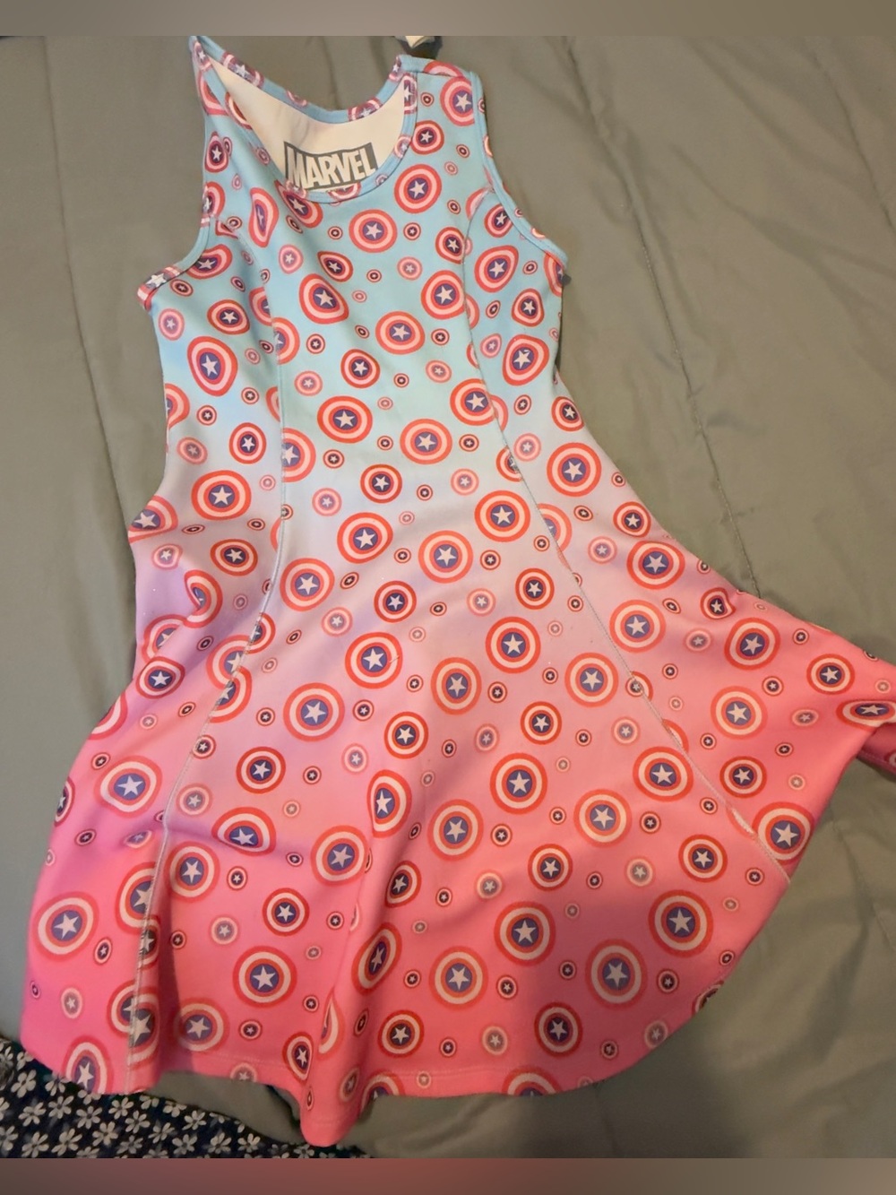 Marvel Pink and Blue Captain America Shield Fit-and-Flare Dress